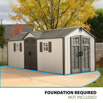 Lifetime 60127 20 x 8 Ft. Dual-Entry Outdoor Storage Shed with Skylights, Windows, and Floor – Desert Sand