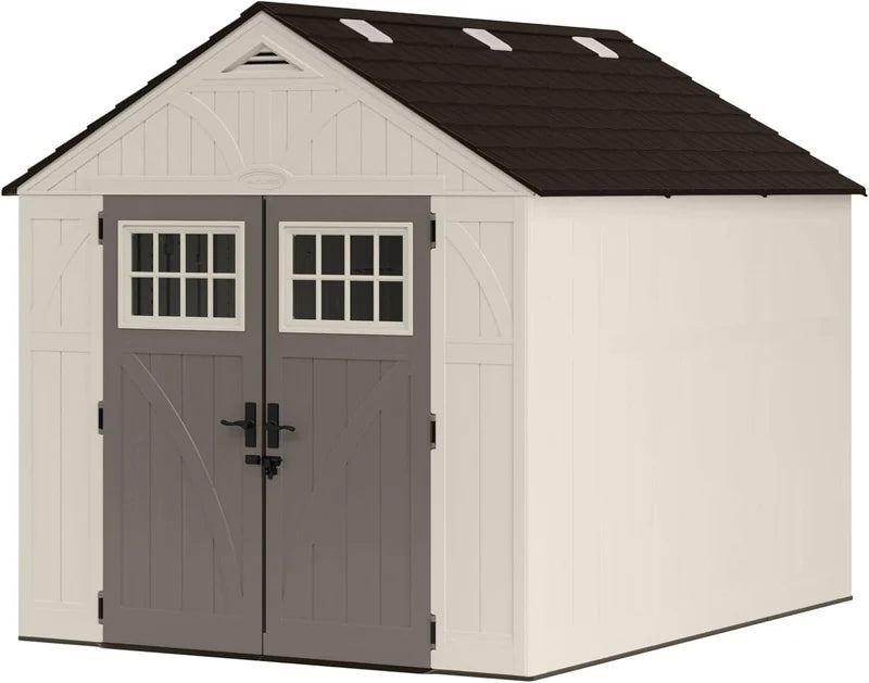 Suncast Tremont 8 x 10 Ft. Resin Outdoor Storage Shed with 6 Skylights and Floor Kit – Vanilla