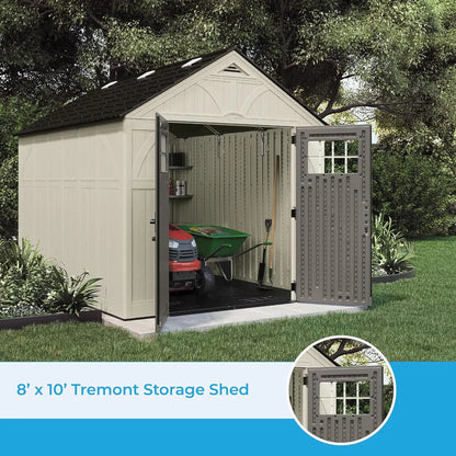 Suncast Tremont 8 x 10 Ft. Resin Outdoor Storage Shed with 6 Skylights and Floor Kit – Vanilla
